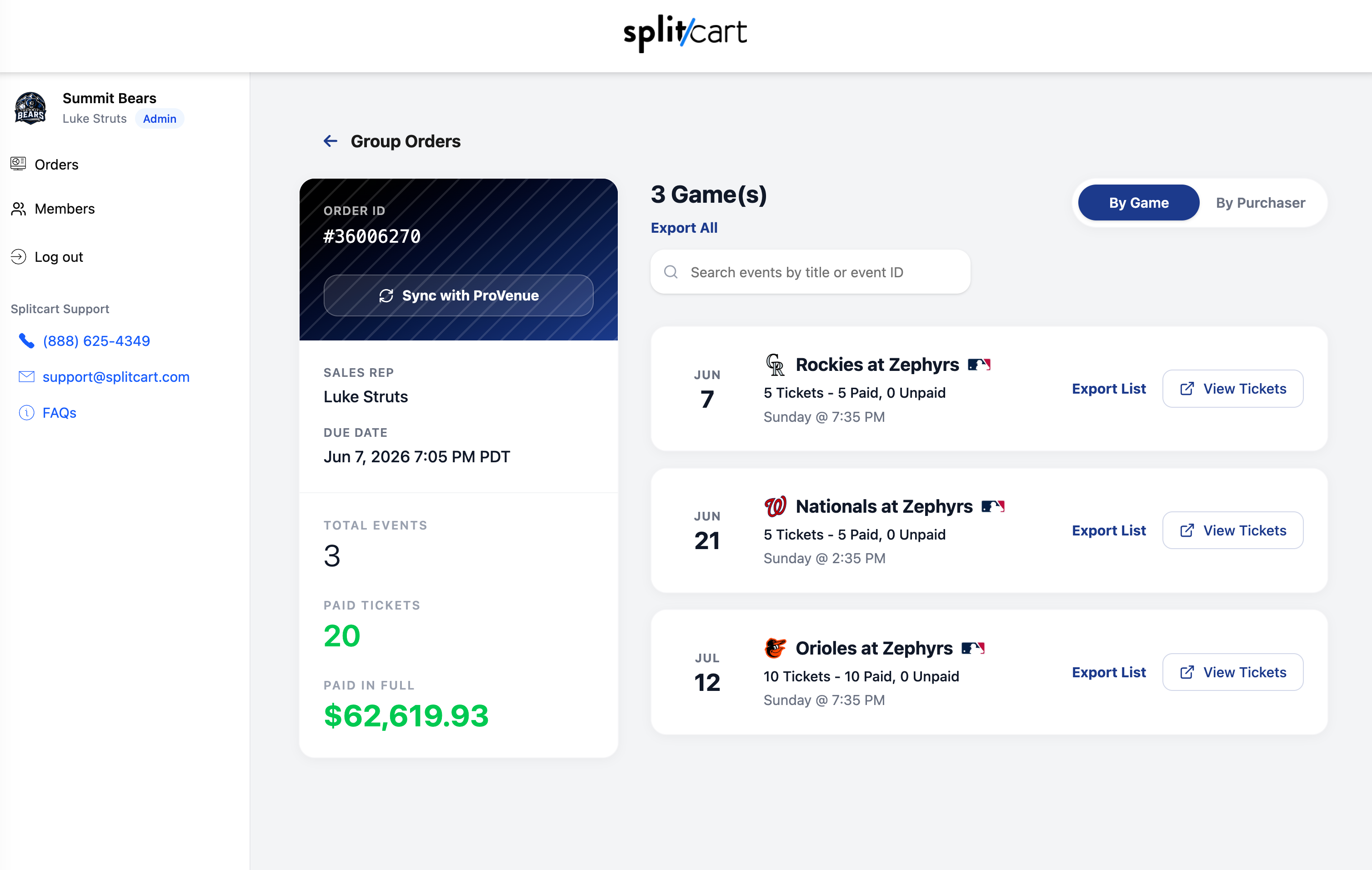 Splitcart rep dashboard mid-order build